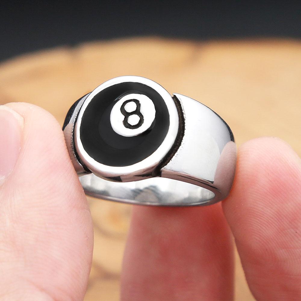 Punk Vintage Number Black 8 Eight Pool Billiard Ball Gear Rings For Men Women Stainless Steel Hip Hop Party Jewelry Dropshipping