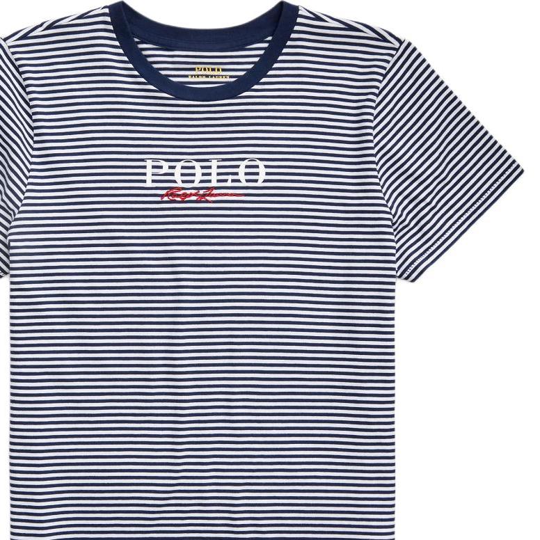 Polo Ralph Lauren Весна-Лето 25 Хлопковая футболка в полоску с вышитым логотипом, круглым вырезом и короткими рукавами, классический крой, женские топы 211838119-001