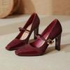 Fashion Women's Fashion Thick Heel Shoes Spring New Square Head Shallow Mouth Splicing Metal One-line Buckle Non-slip High Heels