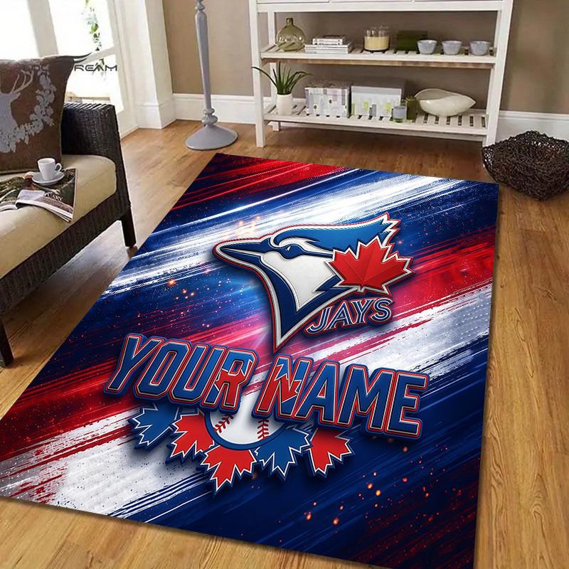 Custom Name Toronto Blue Jays2 Flannel Pattern Square Carpet,Area Rug,Carpet Rug for Living Room Bedroom Sofa Playroom Decor,Non-slip Floor Mat