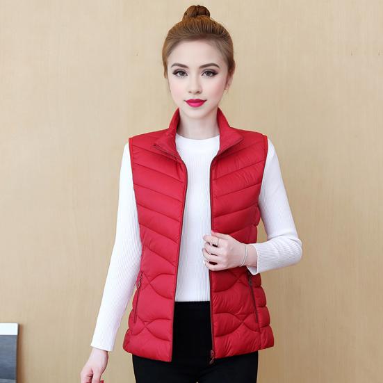 Women's Padded Vest Autumn Winter Ultra Light Zipper Closure Warm Sleeveless Jacket Slim Fit Windproof Stand-up Collar Waistcoat for Home Work