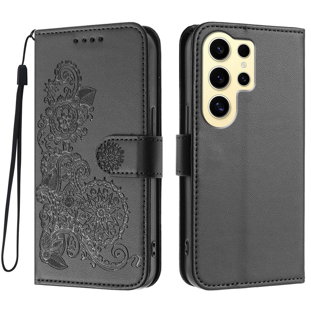 For Samsung Galaxy S24 Ultra Phone Cases Mandala Flower Leather Wallet Mobile Cover with Strap