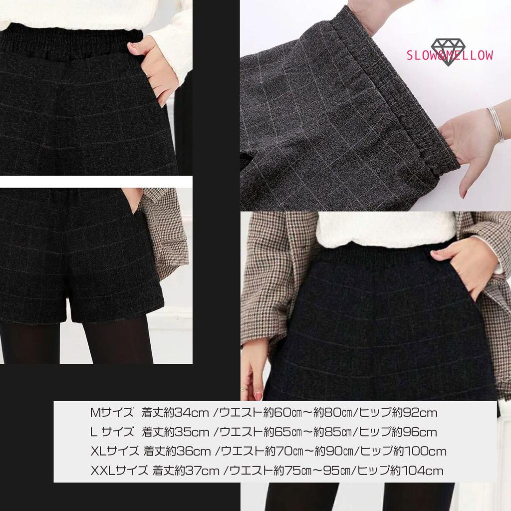 Slow and Mellow Checkered Shorts with Elastic Hot Glen Plaid High Korean Short Checkered Pattern Women's Waist, Pants, Shorts, 2-Color Shorts, Tweed,