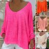 V Neck Side Split Hem Loose Fit Pullover Blouse Solid Color