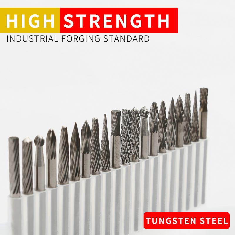 Rotary File Mixed 20Pcs Set Slot Carbide Alloy Milling Cutter Column Type Wood Carving Electric Grinding Head