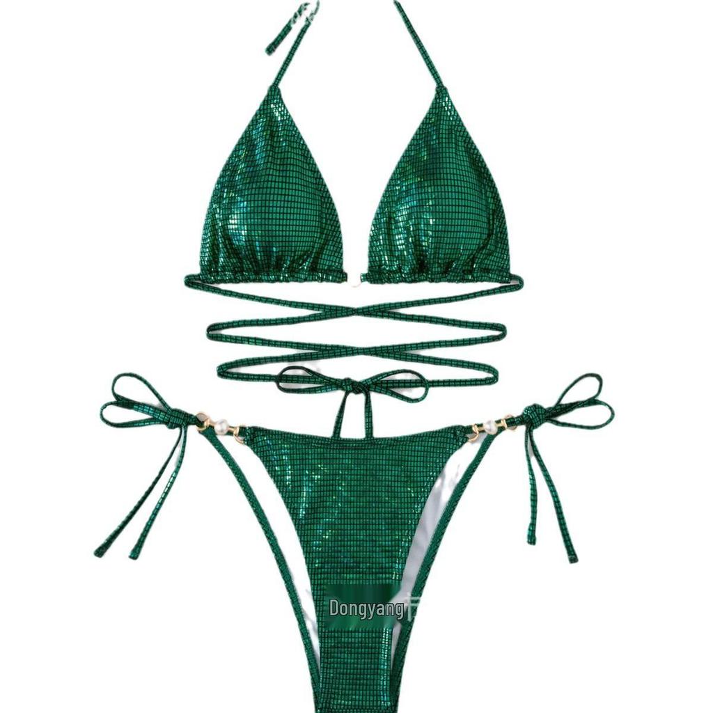 2023 Сексуальное бикини с бретелями, открытой спиной, треугольным верхом халтер