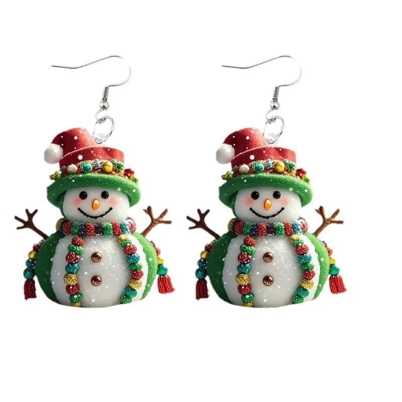 Christmas Themed Snowman Pattern Women Acrylic Earrings For Holiday Style