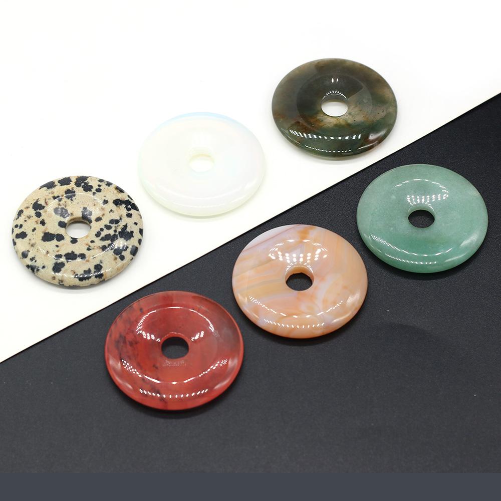 1Pc Natural Stone Big Hole Beads, Reiki Healing Crystal Quartz Loose Beads for Jewelry Making DIY Necklace Keychain Decorative Accessories 40×40mm