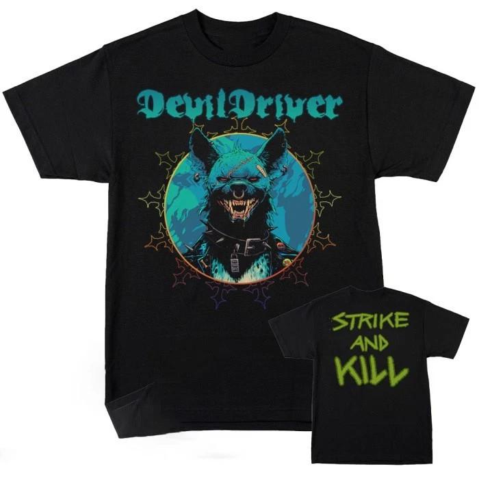 Черная унисекс футболка DevilDriver Band Strike and Kill с принтом с двух сторон, размеры S-5XL