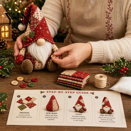 DIY Patchwork Kit Gnome Kit, Christmas Sewing 3D Craft for Beginners Adults Handmade Gift Pre-cut Fabric Pieces