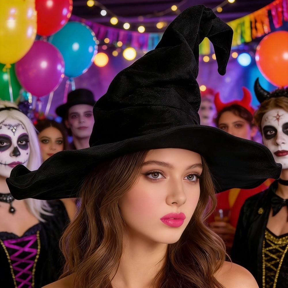 Tall Pointed Cone Top Halloween Wizard Hat Large Wide Brim Pointed Mage Hat Halloween Party