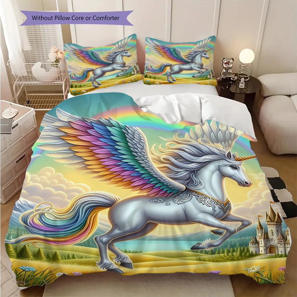 Enchanting Unicorn bedding, duvet cover, pillowcase, home decoration, birthday gift (1 * duvet cover+2 * pillowcase, coreless)