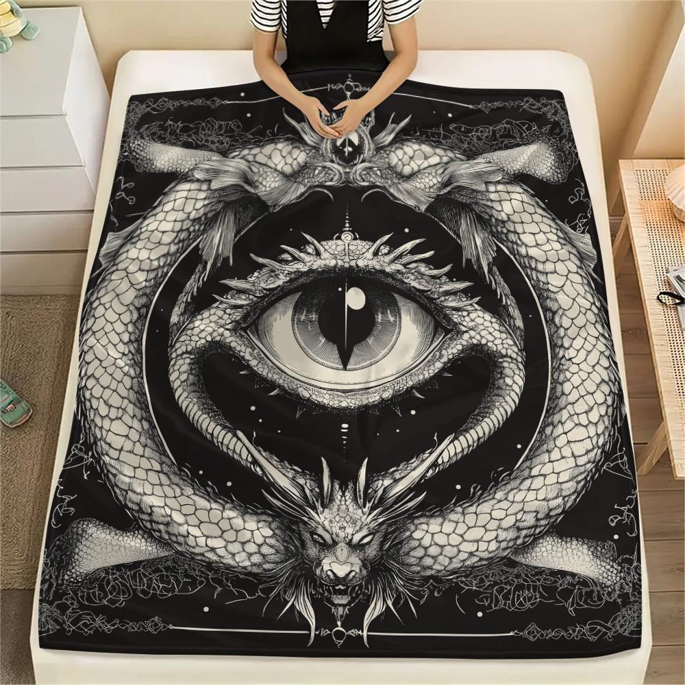 Dragon Symbols Print Flannel Blanket, High quality Comfortable for All Seasons, Home Decor, Warmth and Comfort