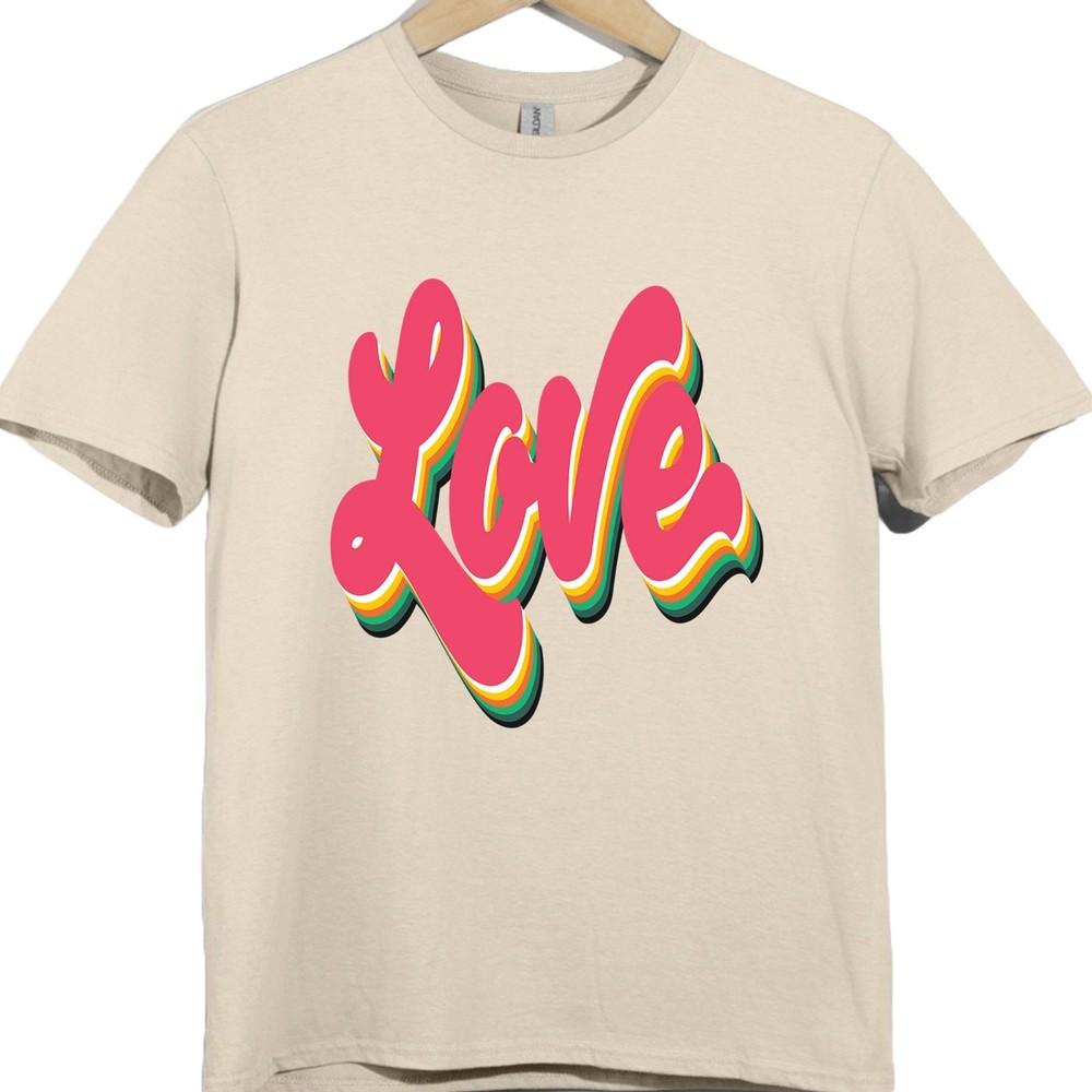 Love T Shirt Retro Script Text Graphic Tee Vintage Casual Streetwear Top
