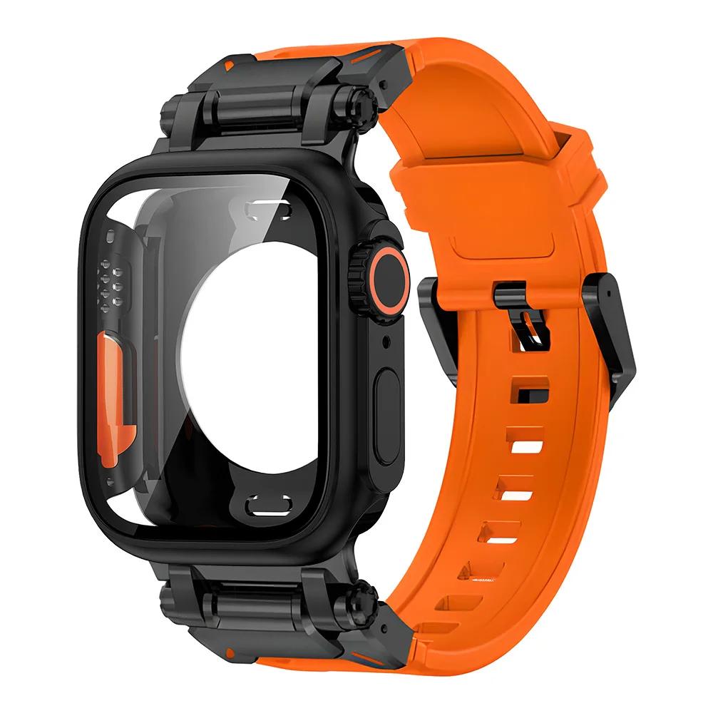 Силиконовый ремешок + защитный чехол, совместимые для Apple Watch Ultra2 49 мм 44 мм 45 мм 41 мм 40 мм для серий IWatch 9 8 7 6 SE 5 4 3 2 1