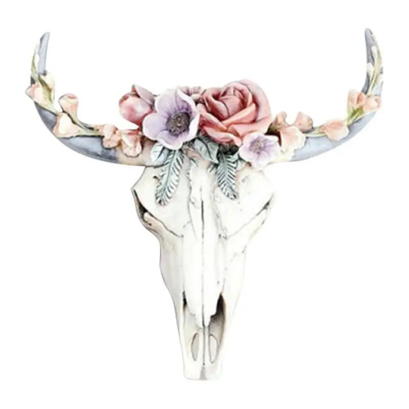Resin Succulents Cow Skull Wall Pendant Flower Rose White Ox Head Resin Pendant European American Home Garden Decorations