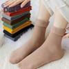 1 Pair Women Winter Socks Mid-tube Thick Plush Japanese Style Elastic Anti-slip Floor Socks Thermal Anti-odor Extra Loose Ankles No Streaks Socks
