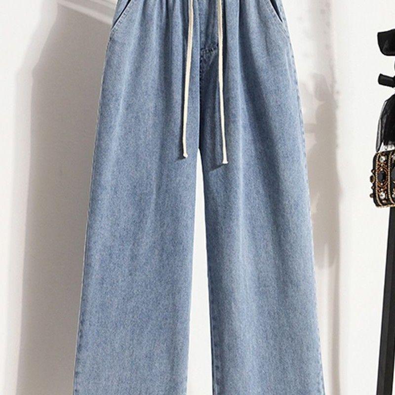 Новые джинсы больших размеров, летние женские, базовые, эластичные, широкие, свободные, повседневные, женские, синие брюки