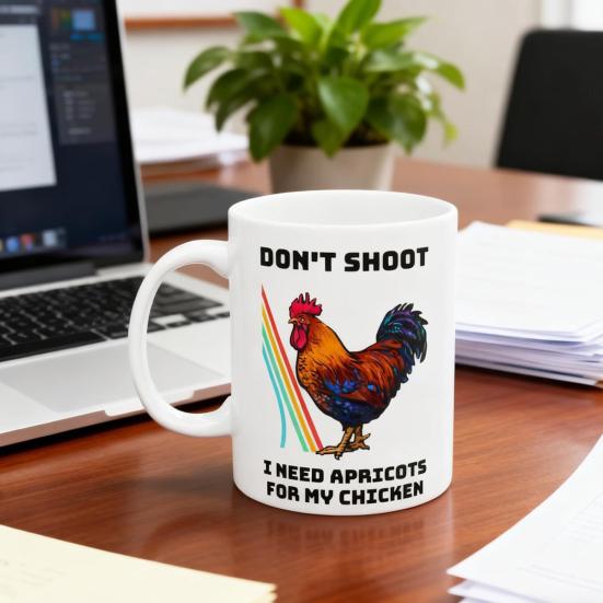 Забавная кружка с мемом про петуха "Не стреляйте, мне нужны абрикосы для моей курицы" Керамическая кофейная кружка для геймеров Подарок для стримеров и любителей мемов