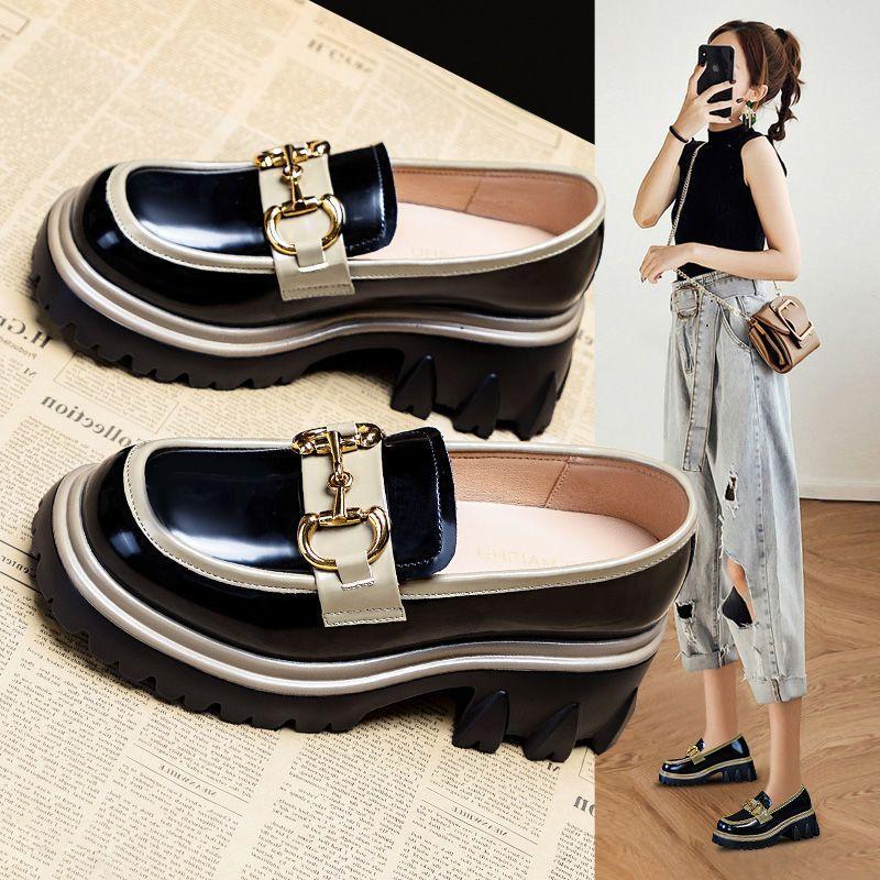 Маленькие кожаные туфли в академическом стиле, женские туфли, подходящие по цвету, ретро-туфли на толстом каблуке и высокой платформе