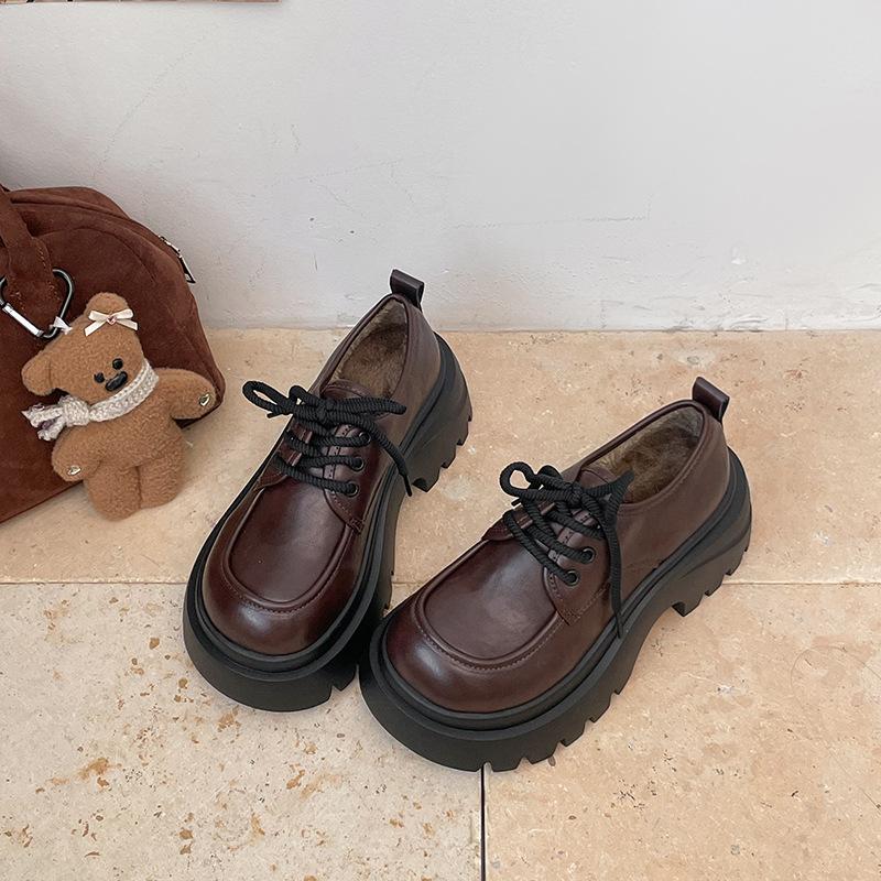 Fashion lace-up small leather shoes women's autumn and winter new platform versatile British college style retro jk loafer single shoes