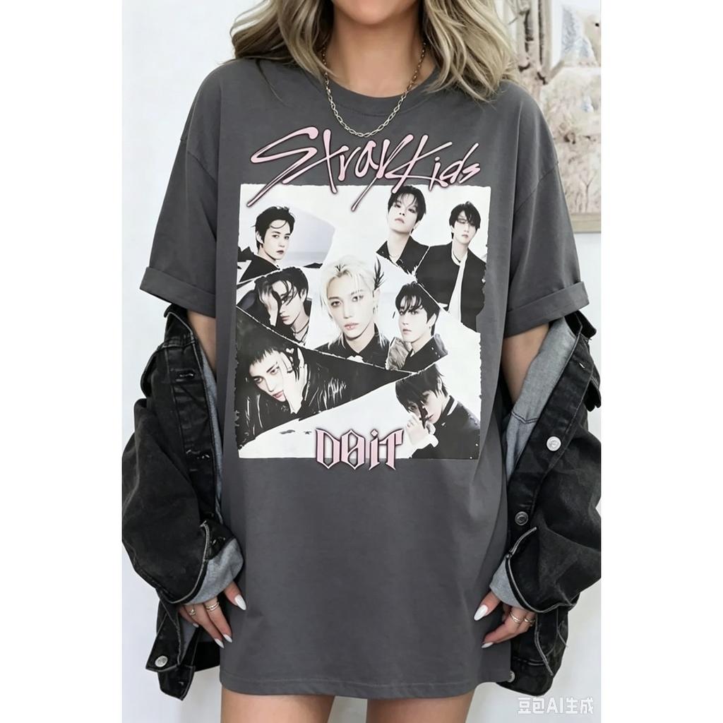 Kpop Merch SKZ Fans T-Shirt Men Women Streetwear Oversized Y2k Short Sleeves High Quality Casual Loose Harajuku Female Male Clothing