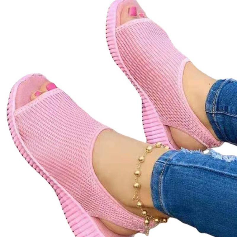 2024 Новые летние женские сандалии с круглым носком, с открытым носком, плоские сандалии, легкая дышащая сетчатая повседневная обувь, женская обувь без застежек