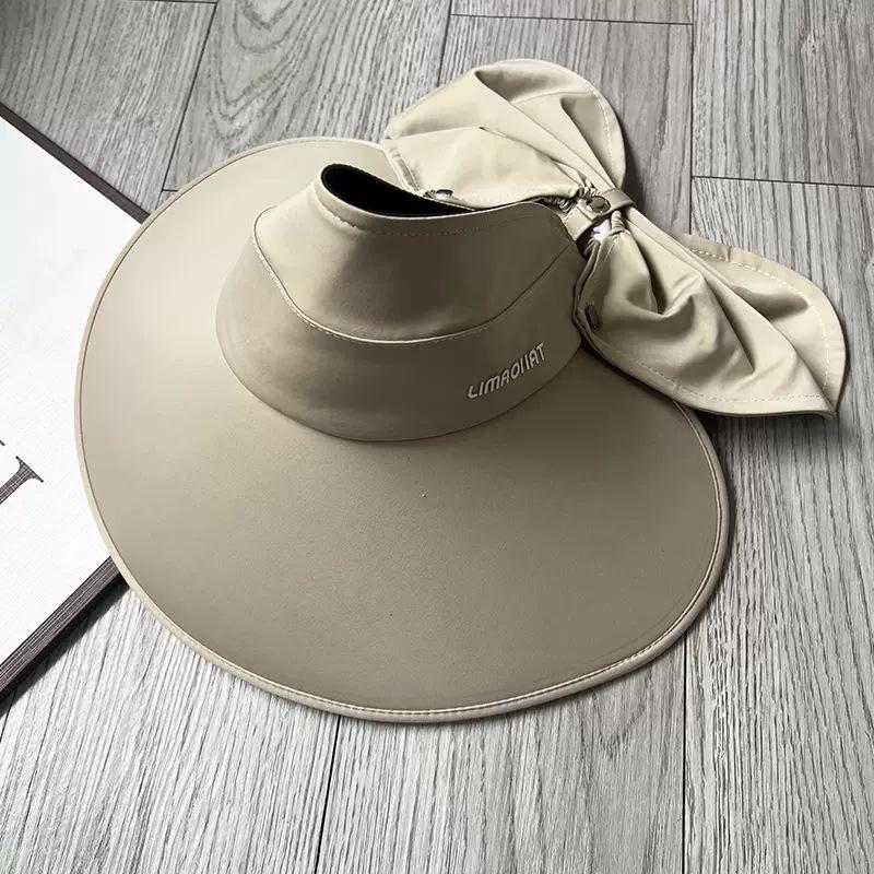 Big Eaves Sun Protection Hat Women's Summer Outdoor Neck Protection Sunshade Empty Top Hat UV Protection Wrap-around Folding Sun Hat
