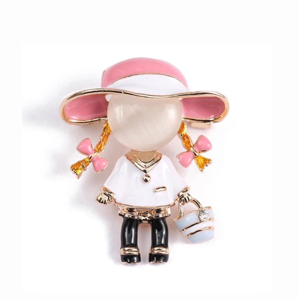 Blucome Новое поступление, брошь в виде милой девочки, которая ест дыню, маленькая девочка с розовой шляпой, брошь на булавке для девочек и женщин