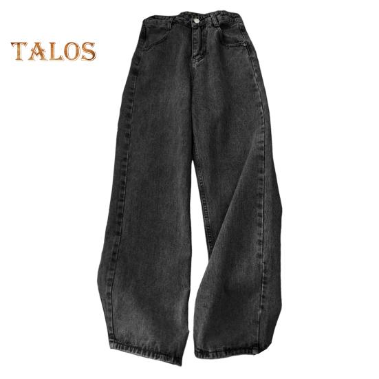 Женские джинсы, прямые, широкие, с высокой талией, однотонные, со свободными карманами, на пуговицах, на молнии, в стиле ретро, ​​длиной до пола, уличная одежда, длинные брюки