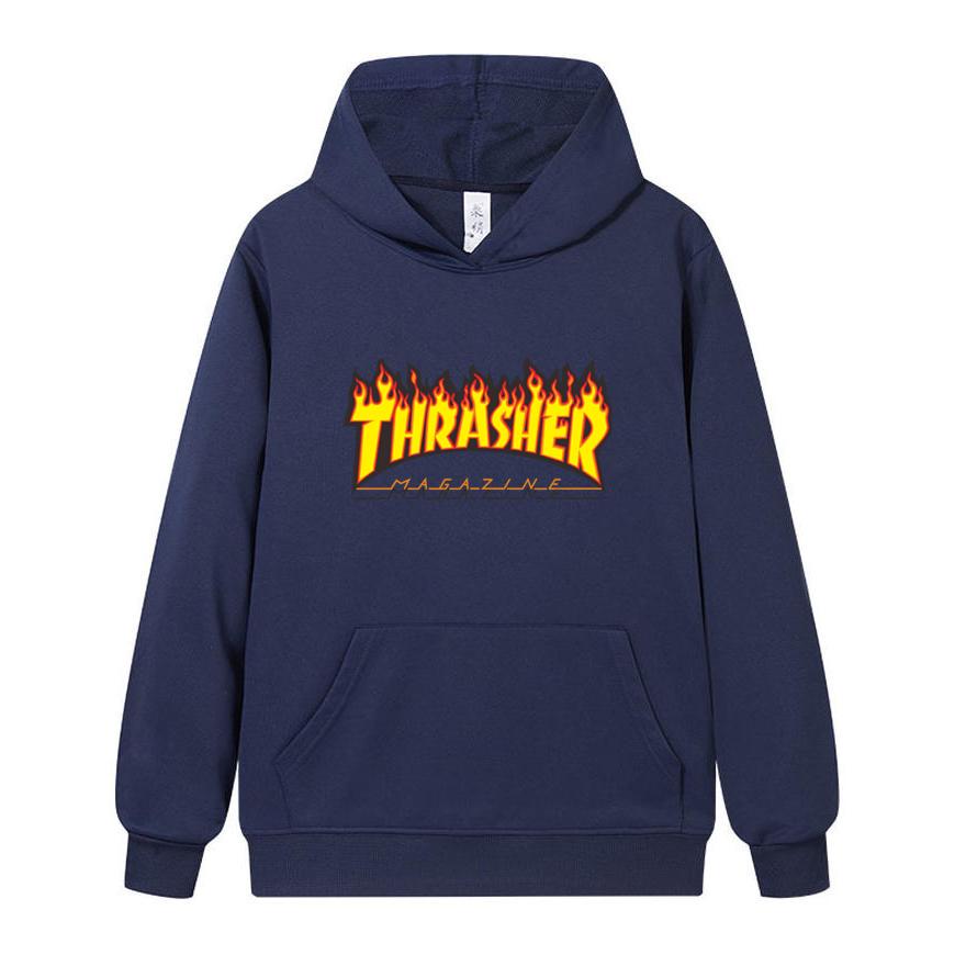 W02-1 Унисекс Худи Thrasher с принтом пламени Мужская Повседневная Свободная Толстовка с капюшоном и длинным рукавом Streetwear Пуловер