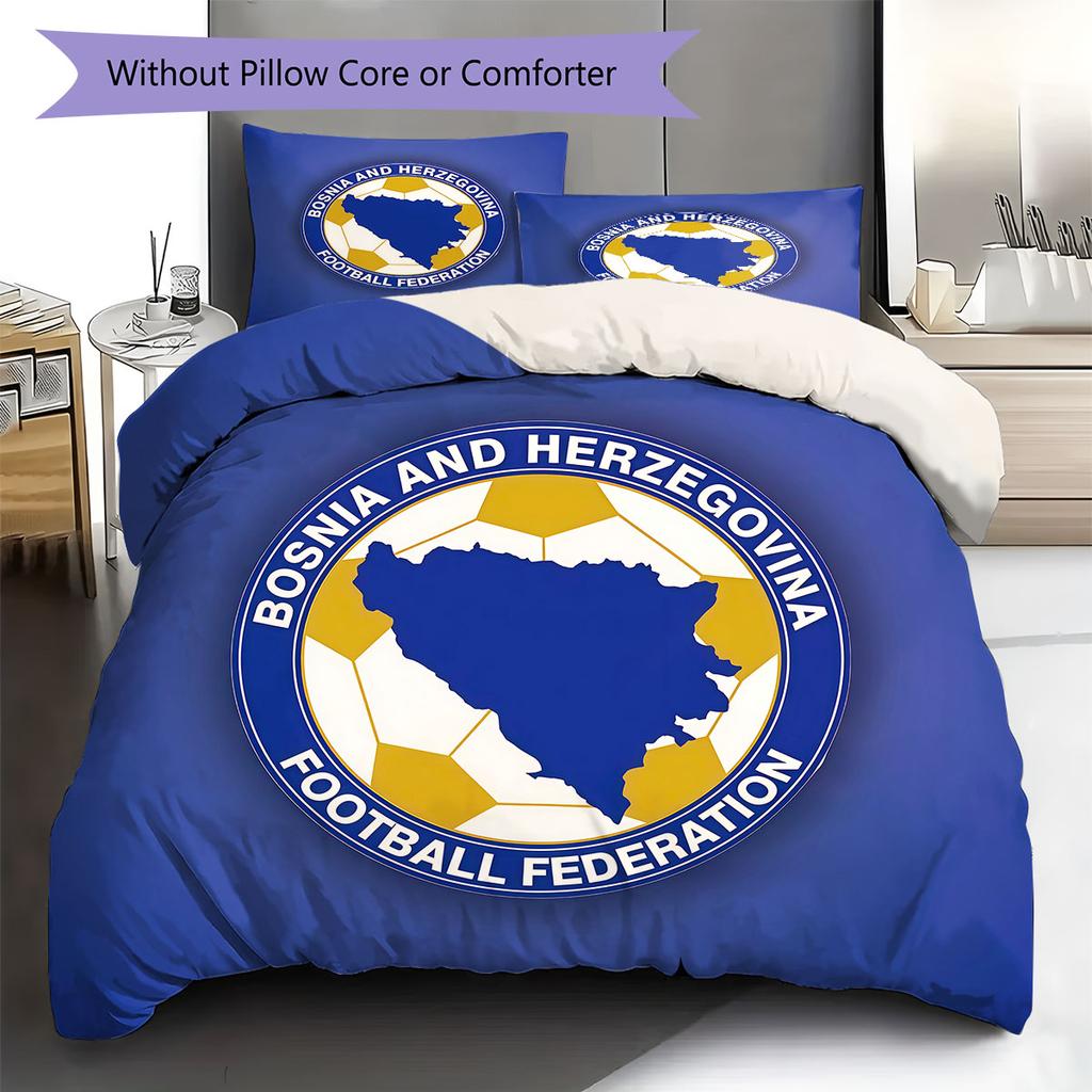 Bosnia and Herzegovina National Football Team Pattern Bedding,Quilt Set Quilt Cover Pillowcase Home Birthday Gift(1 * duvet cover + 2 * pillowcase, wi