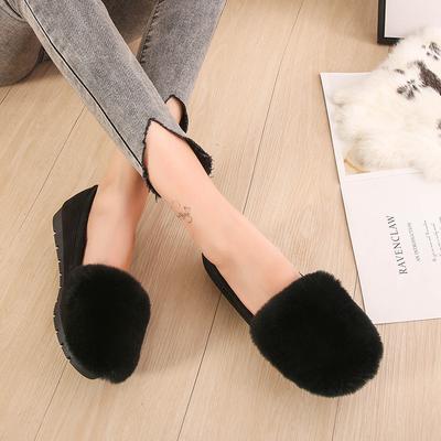 T272025 осень и зима новые туфли дуду из натурального кроличьего пуха ленивые туфли на плоской подошве женские