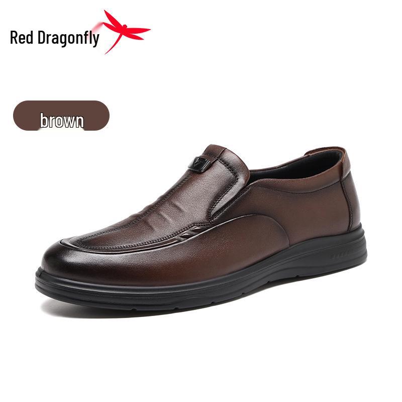 Мужские зимние повседневные кожаные слипоны Red Dragonfly с меховой подкладкой