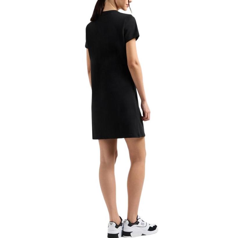 Emporio Armani Ea7 Однотонное платье с логотипом, короткий рукав, женские платья, Черный 7W000084-AF12484-UC001