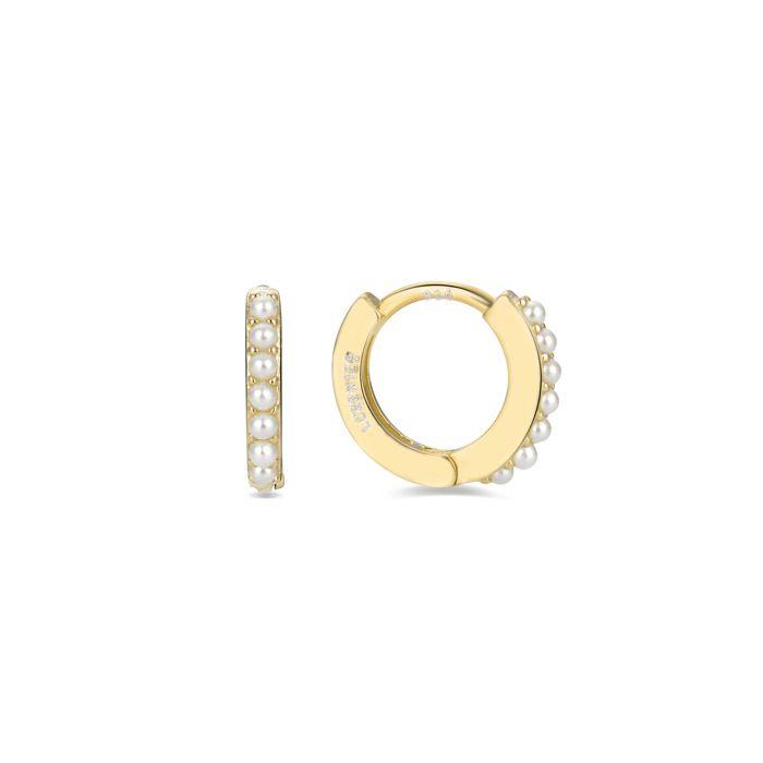 Boucles d'oreilles - LUXENTER - Leofcar - Argent 925 - Plaqué or jaune 18 carats - Perle blanche