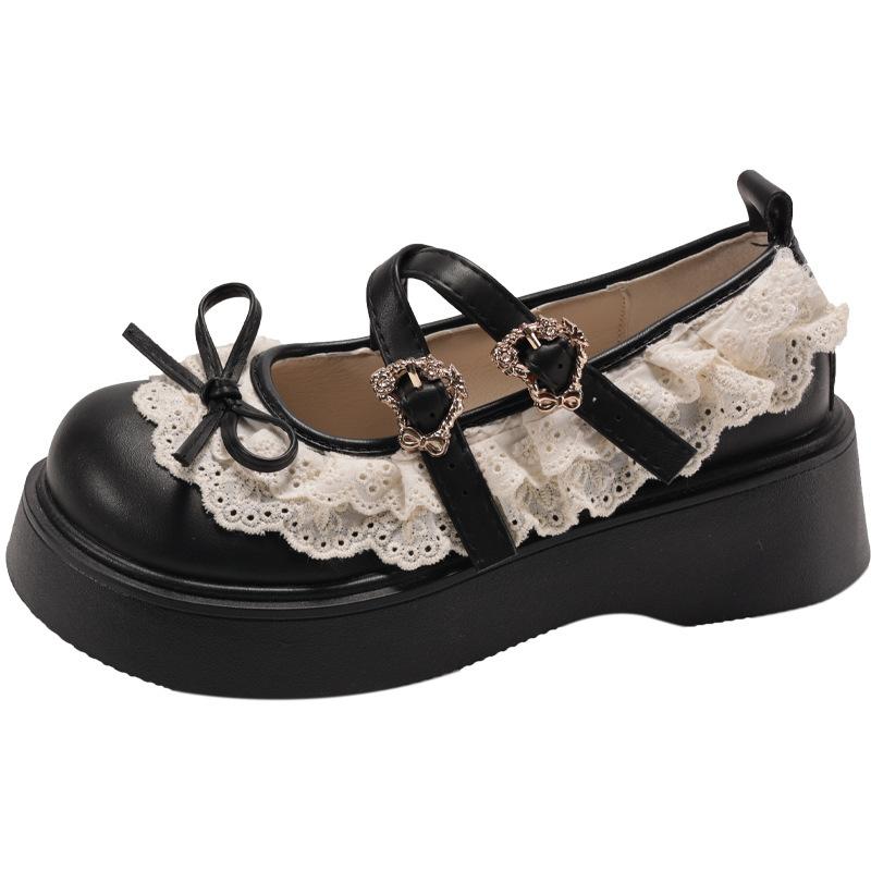 Черный бант, светлый подъем, платформа, маленькие кожаные туфли для женской коллекции весна-осень 2025 года, универсальная юбка, одинарные туфли Мэри Джейн.