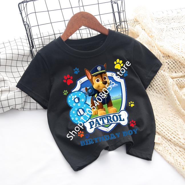 Paw Patrol White Tshirts for Boys Anime Cartoon Cute Birthday Clothing Children Summer Fashion Short Sleeved Shirt Kids Clothes