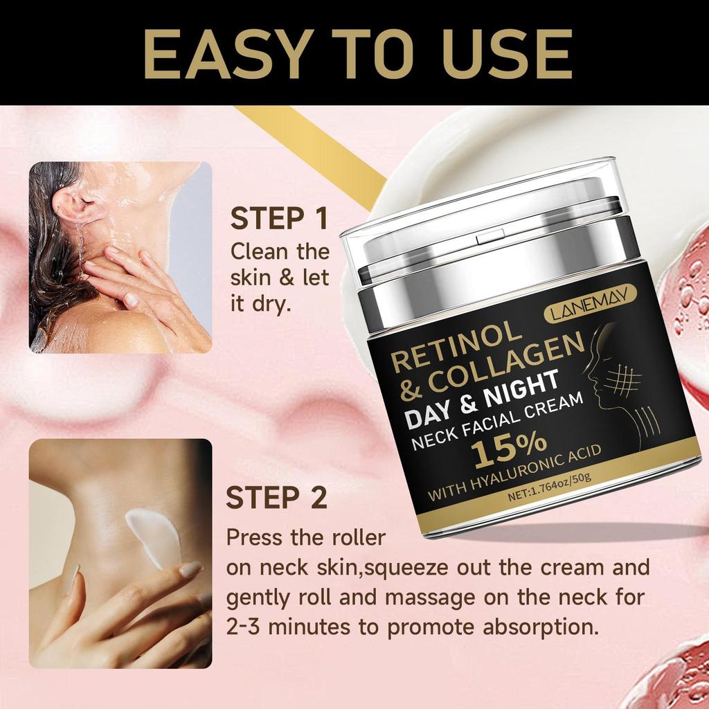 Крем для лица и шеи с ретинолом и коллагеном - Увлажняет и укрепляет кожу - Гладкая молодая кожа - Подходит для всех типов кожи, 50 г