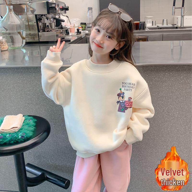 Худи с мультяшным медведем для девочек в корейском стиле 2025: Стильный бархатный топ на осень/зиму