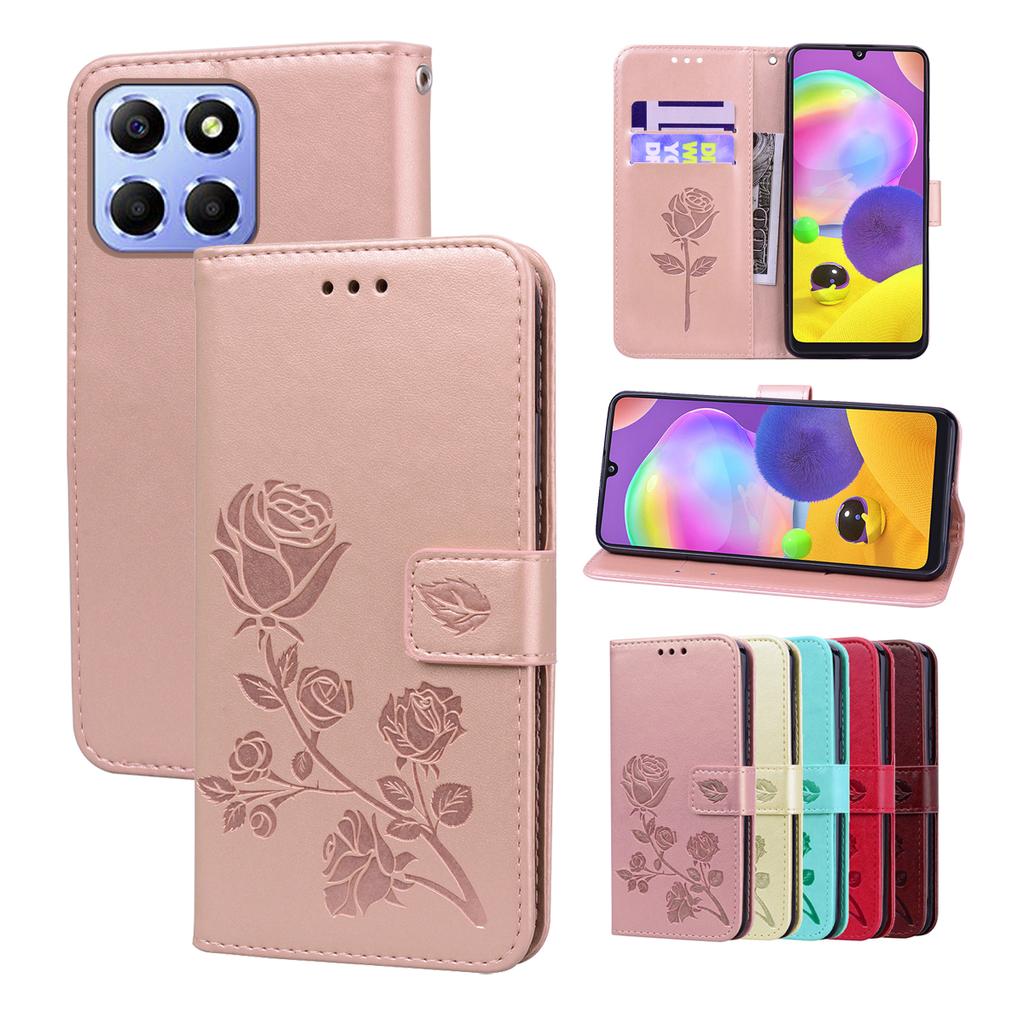 Women Wallet Flip Case Rose Flower Leather Phone Cover +Card Money Slot For HONOR X5 X6 X6A X7 X7A X8 X8A X9b X9a 5G Magic 4 5 Lite
