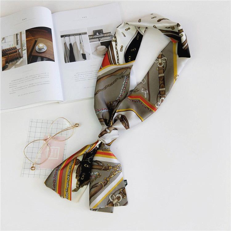 Маленький шарф женский длинный стиль весна и осень двухстороннее украшение универсальный зимний маленький шарф профессиональный шарф длинный шарф аксессуар