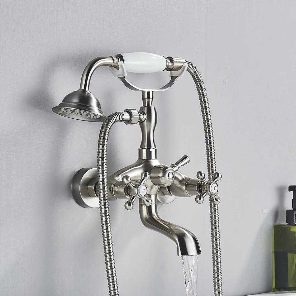 Luxury Golden Black Bathtub Faucet Mixer Tap Telephone Style With Sprayer Hand Shower Rotate Spout Tub Hot Cold Water Mixer Sets