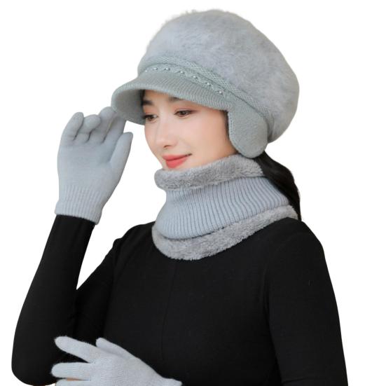 3 шт./комплект для женщин среднего возраста, зимняя шапка, шарф, перчатки, комплект, толстая трикотажная защита ушей