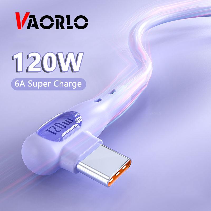 VAORLO 90° Super Charge Cable 120W 6A Fast Charging Type-C USB C Data Line Support Transmission Quickly Charge 1M 2M