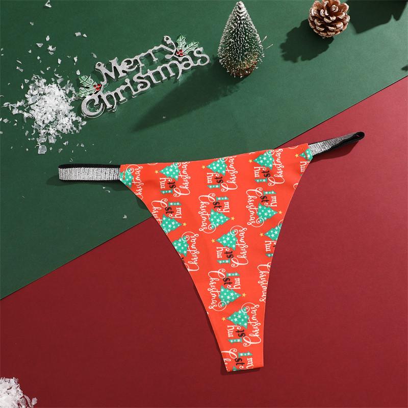 Christmas Underwear FINETOO Ice Silk Panties for Women Seamless G-string Christmas Festival Underwear XS-XL