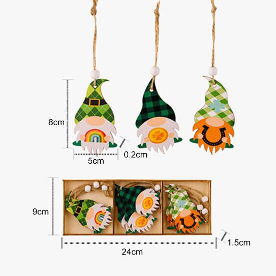 9 шт/коробка ул.. День Святого Патрика Подвески в виде гномов Мультфильм Подвесное отверстие Деревянные бусины Декор Трилистник с принтом Окна Двери Садовые украшения Празднование ирландского дня