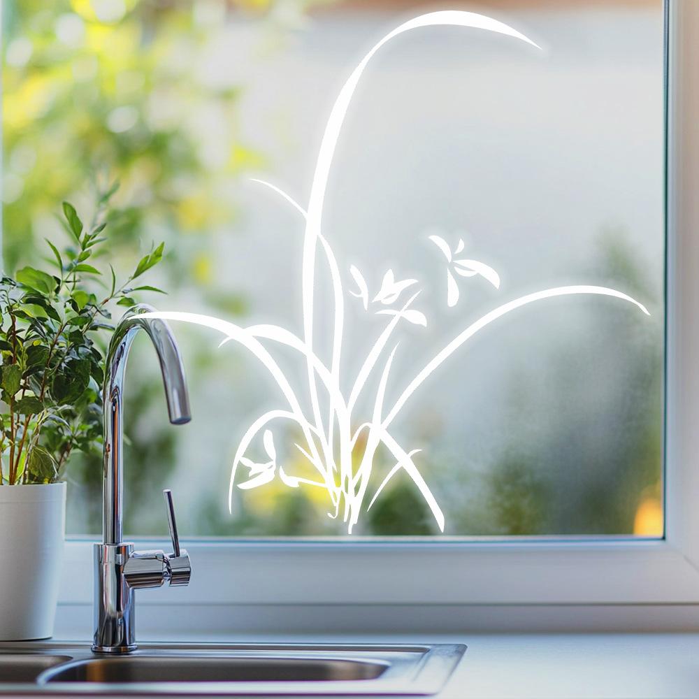 Элегантная белая орхидея оконная наклейка дзен домашний декор стикер самоклеящийся гостиная дверь ботаническое искусство отклеивающаяся