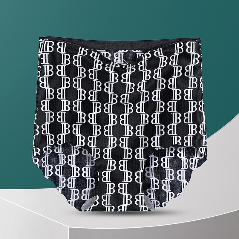 Printed Seamless High Waisted Underwear for Women Made Silk Waist Cinching Hip Lifting Design Large Size Summer Thin Cotton Crotch Triangle Panties