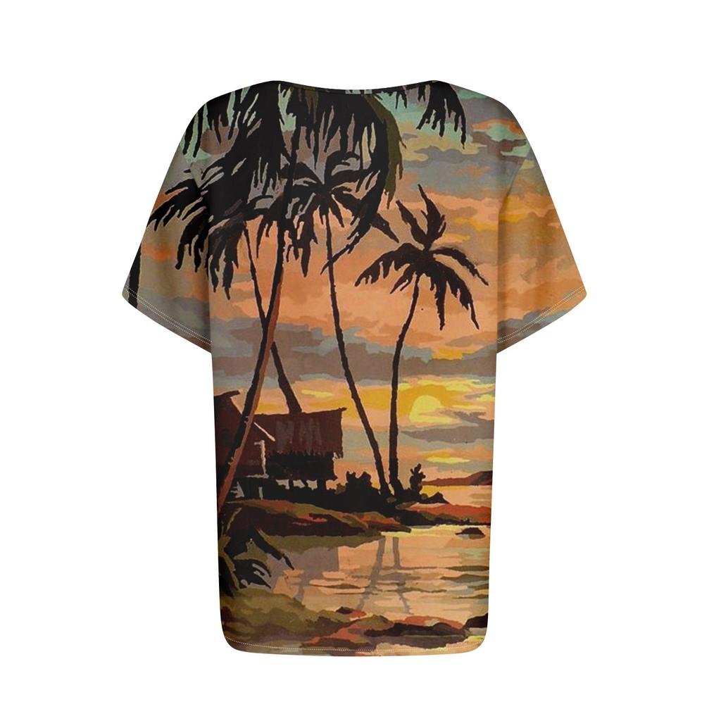 Гавайская рубашка для женщин, модная повседневная рубашка с коротким рукавом и принтом на пуговицах, блузка